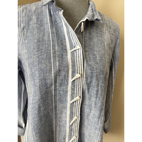 Ali Miles Women's Petite Large Blue Striped 3/4 Sleeve Linen Blend Top - NWT - Picture 2 of 8